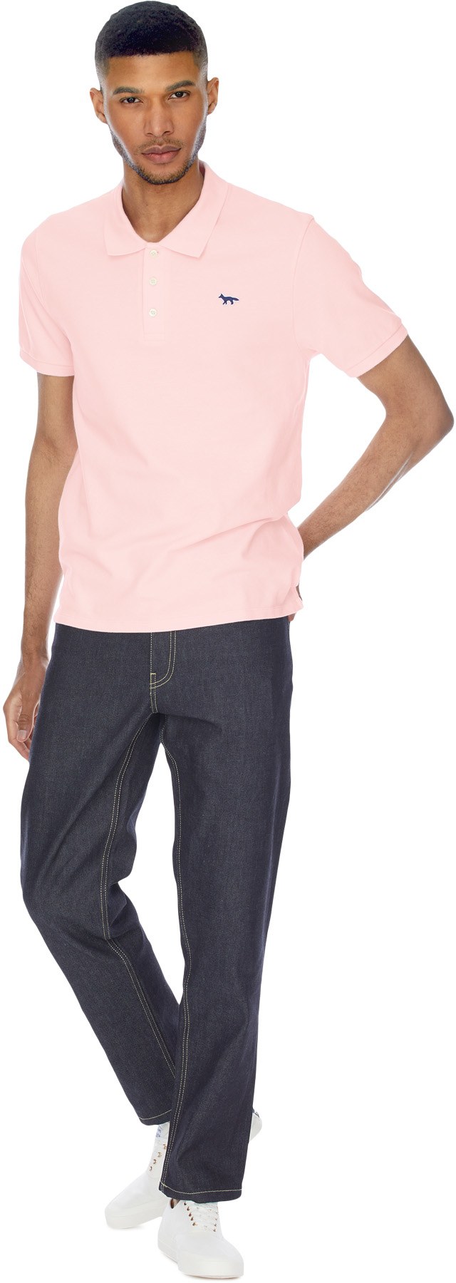 Maison Kitsuné: Pink Navy Fox Patch Classic Polo Shirt - 4