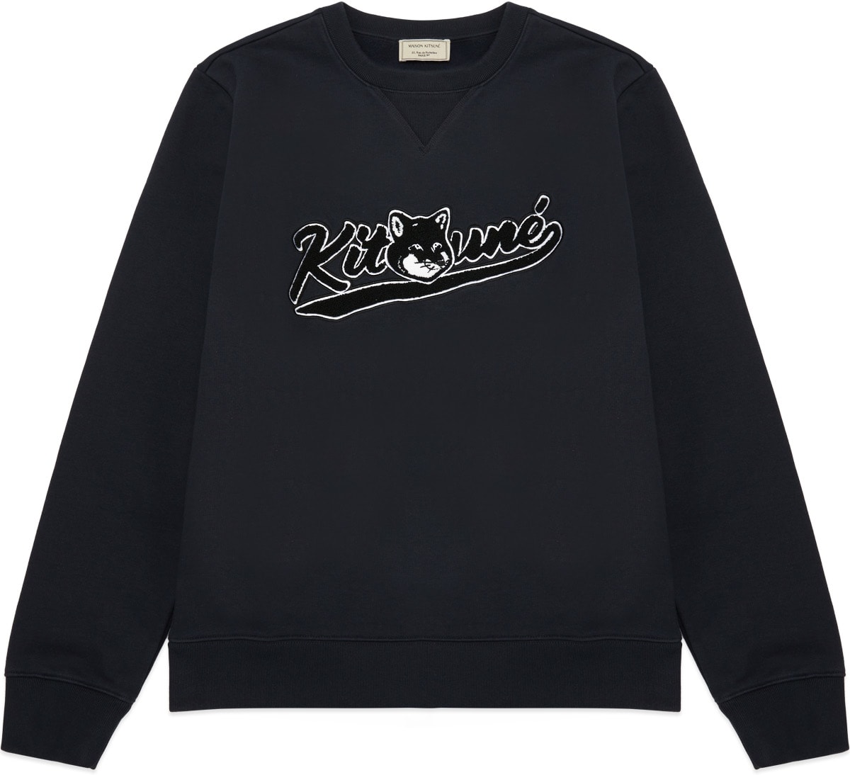 Maison Kitsuné: Blue Varsity Fox Crew Sweater - 1