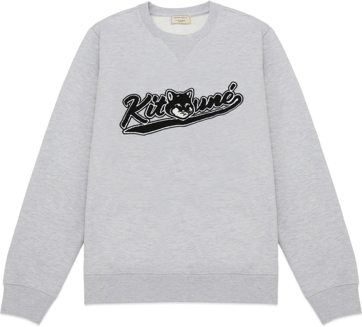 Maison Kitsuné: Grey Varsity Fox Crew Sweater - 1