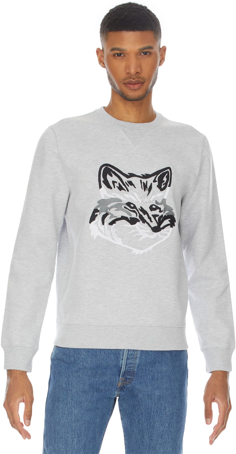 Maison Kitsuné: Grey Big Fox Crew Sweater - 3