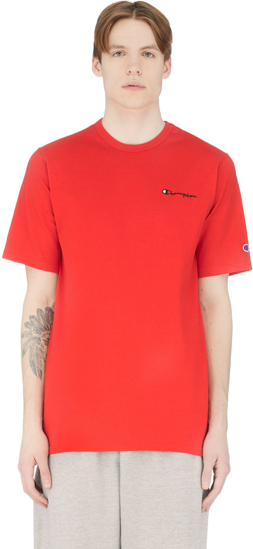 Champion: Red Embroidered Script Logo T-Shirt - 1
