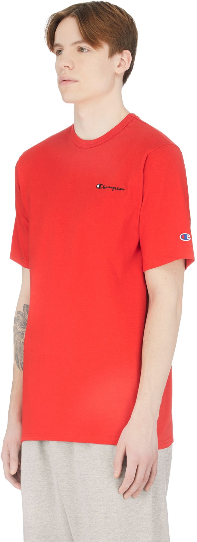 Champion: Red Embroidered Script Logo T-Shirt - 2