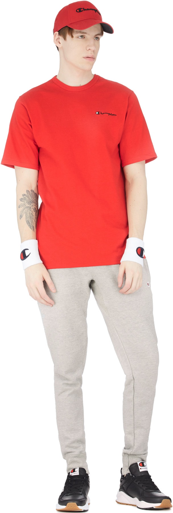 Champion: Red Embroidered Script Logo T-Shirt - 4
