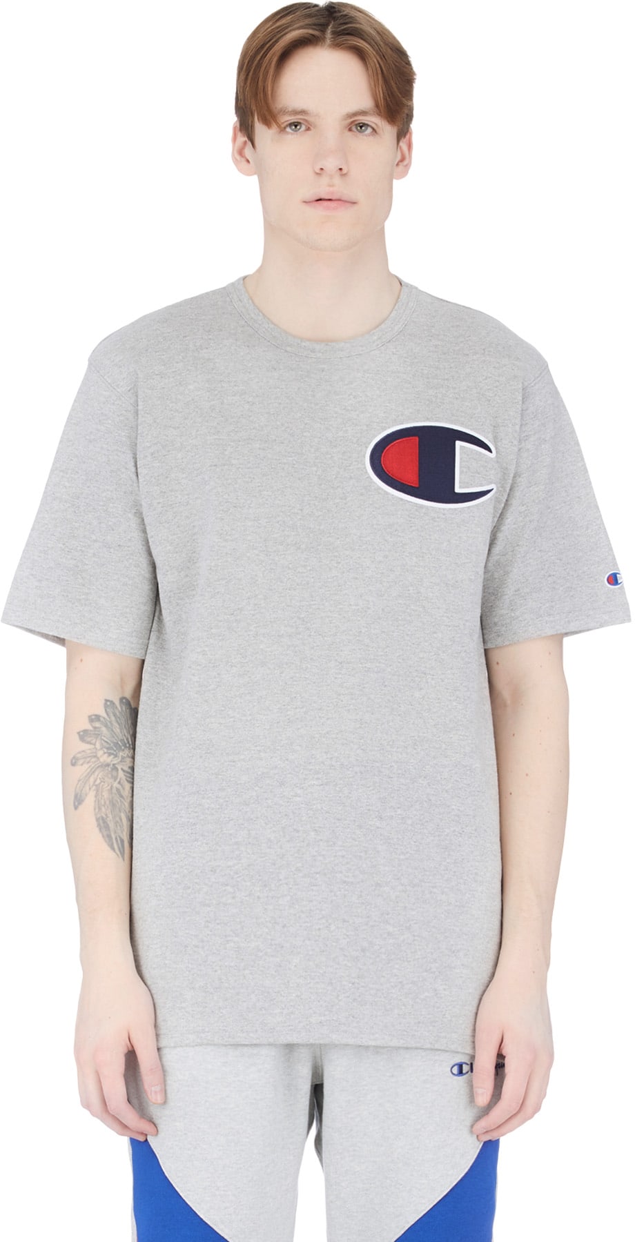 Champion: Grey Big C Patch Jersey T-Shirt - 1