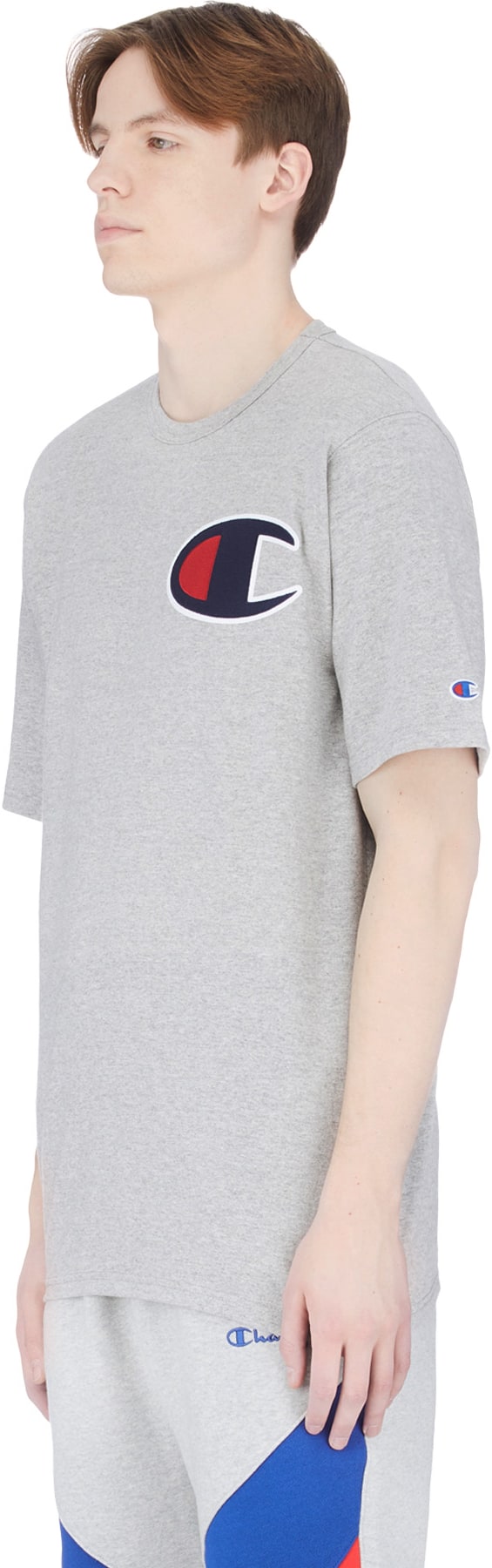 Champion: Grey Big C Patch Jersey T-Shirt - 2