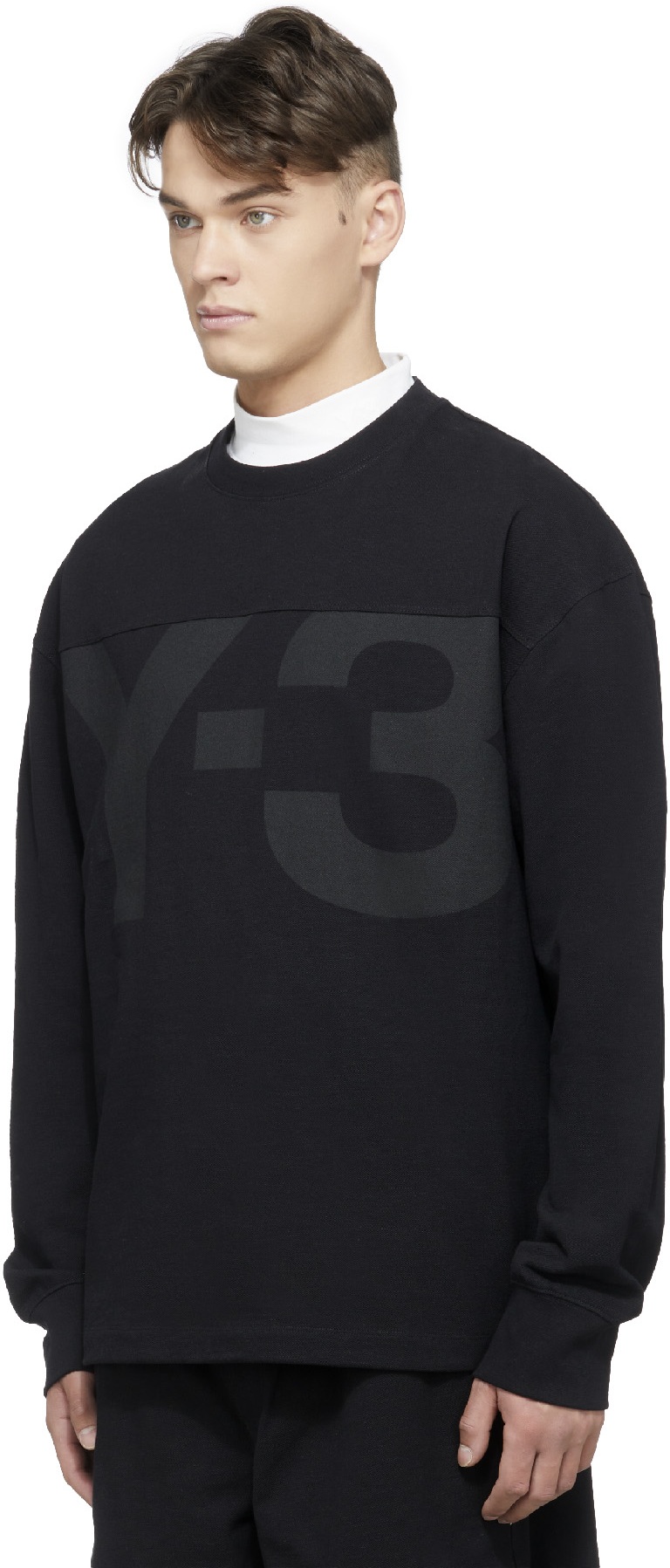 Y-3: Noir Pull Classique en Piqué Lourd Noir - 2
