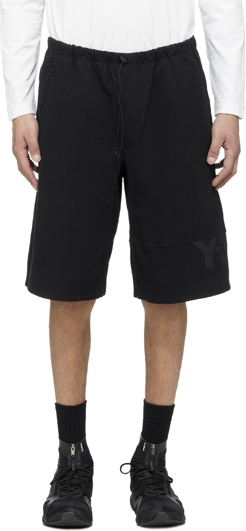 Y-3: Noir Short Classique en Piqué Lourd Noir - 1