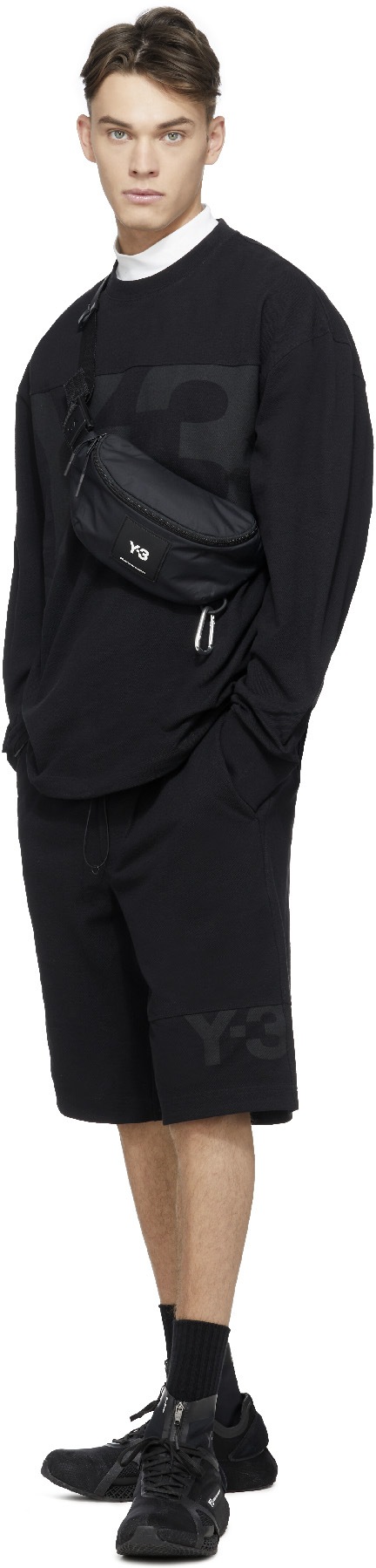 Y-3: Noir Short Classique en Piqué Lourd Noir - 4