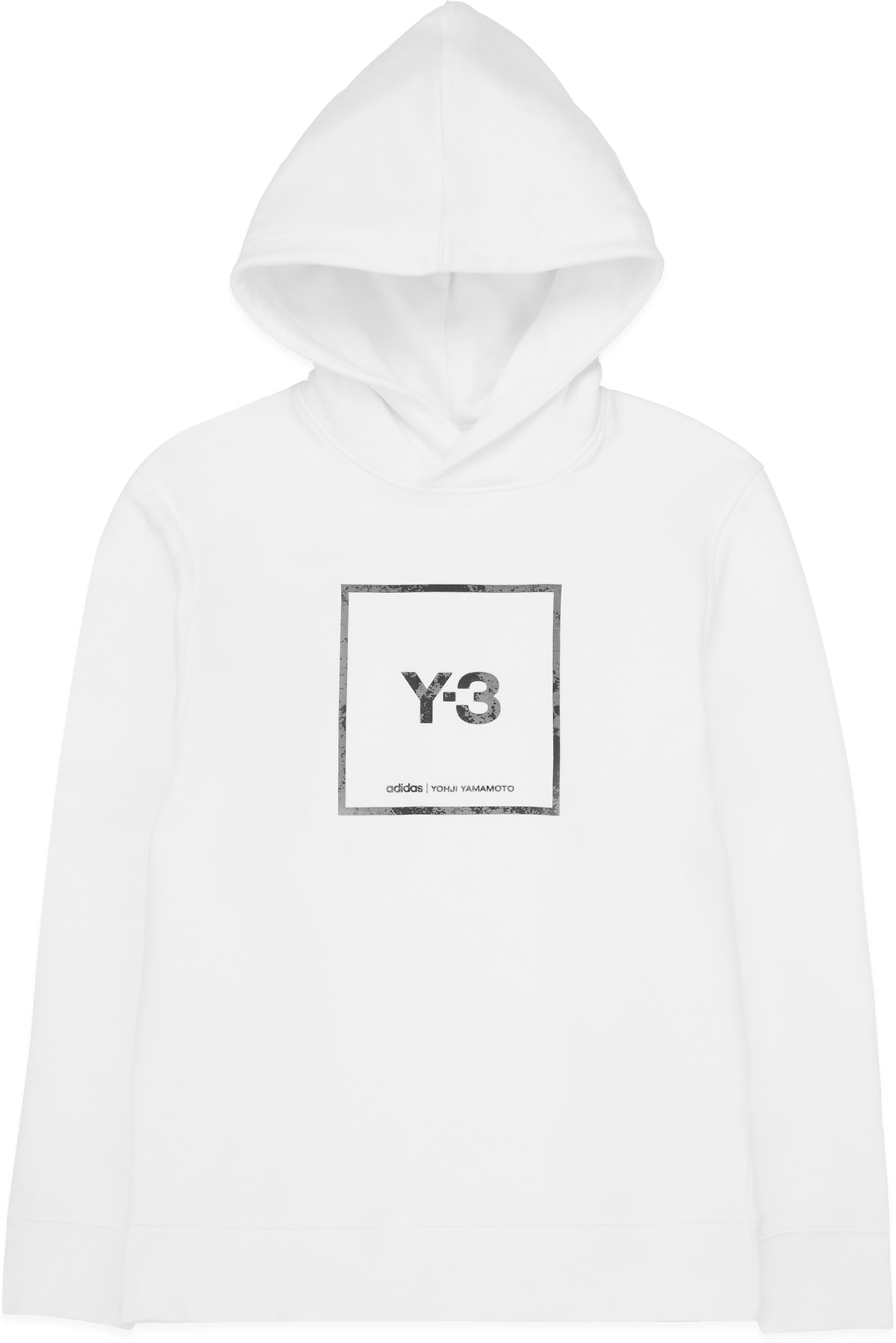 Y-3: White Square Label Graphic Hoodie - 1