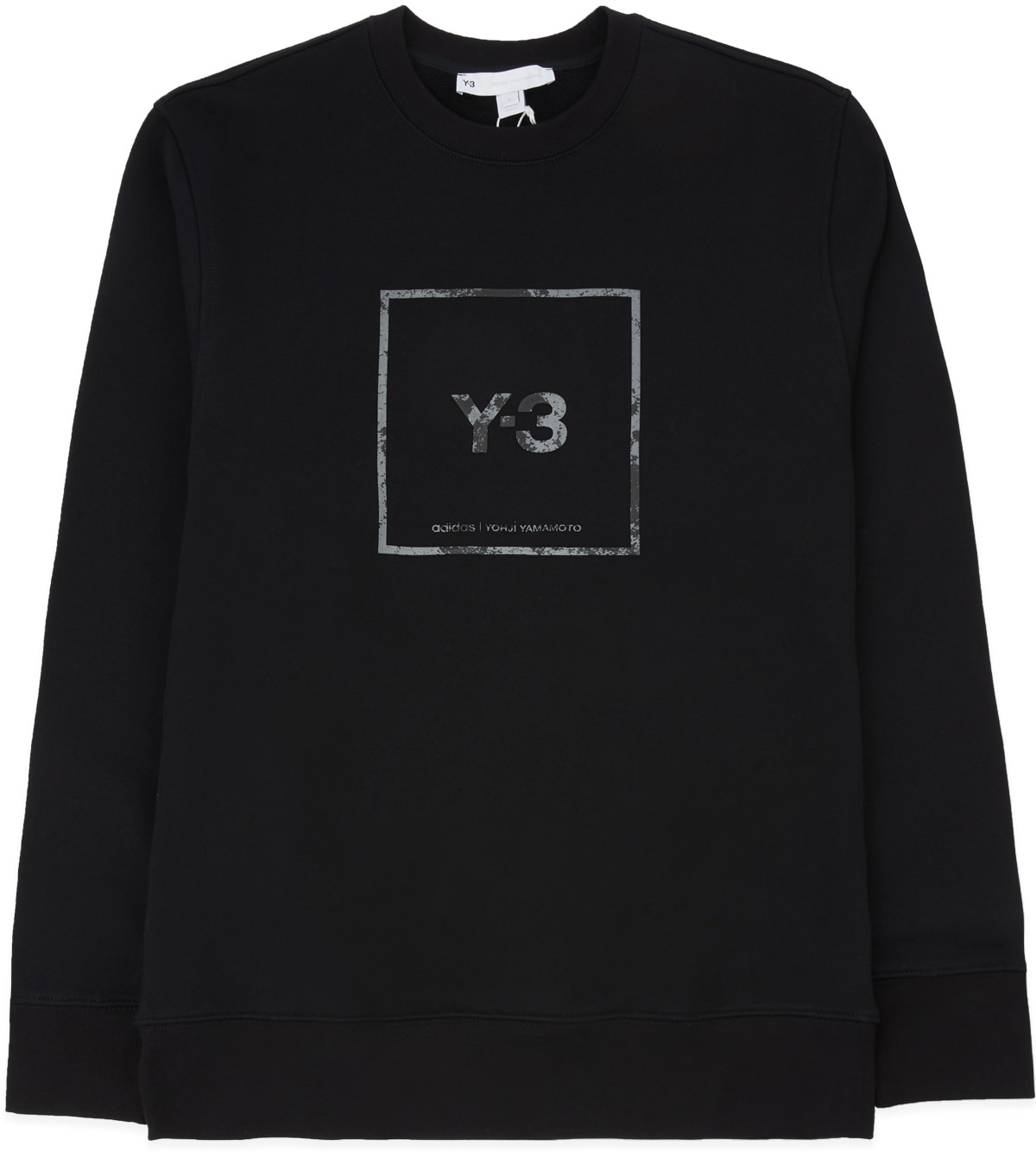 Y-3: Black Square Label Graphic Crew Pullover Sweater - 1