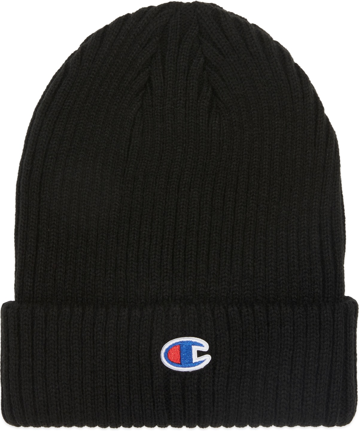 Champion: Black Ribbed Patch Beanie - 1