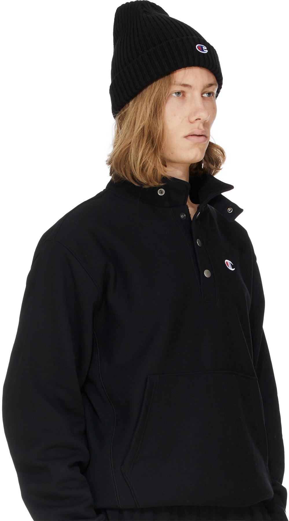 Champion: Black Ribbed Patch Beanie - 3