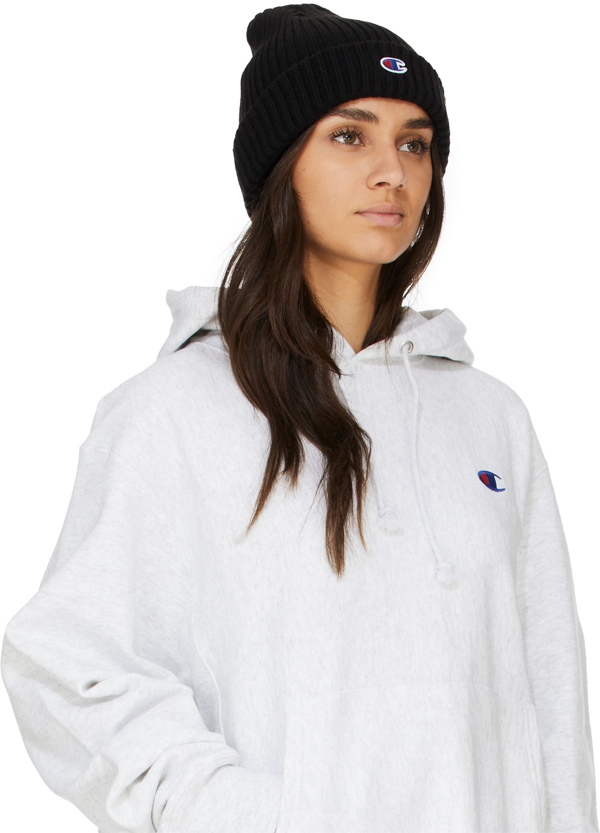 Champion: Black Ribbed Patch Beanie - 4