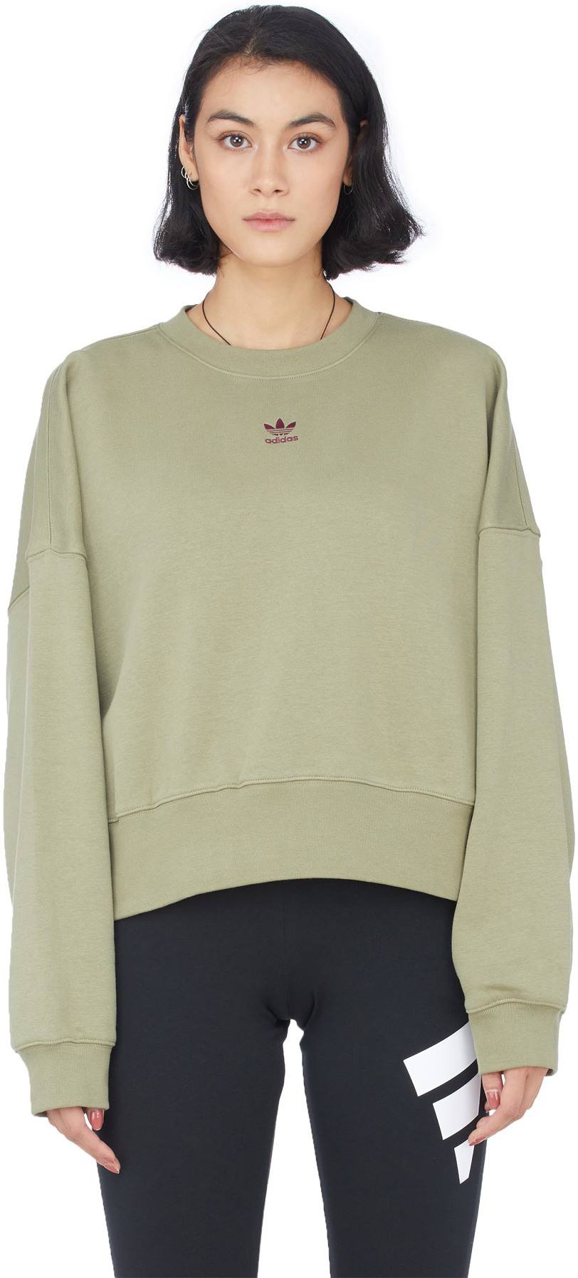 adidas Originals: Green Adicolor Essentials Fleece Crew Sweater - 1