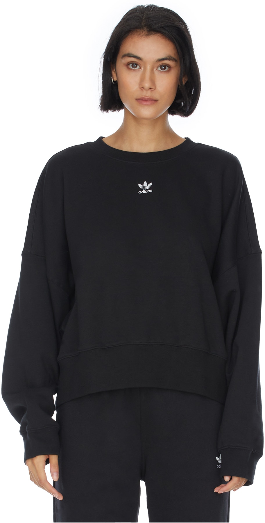 adidas Originals: Black Adicolor Essentials Fleece Pullover Sweater - 1