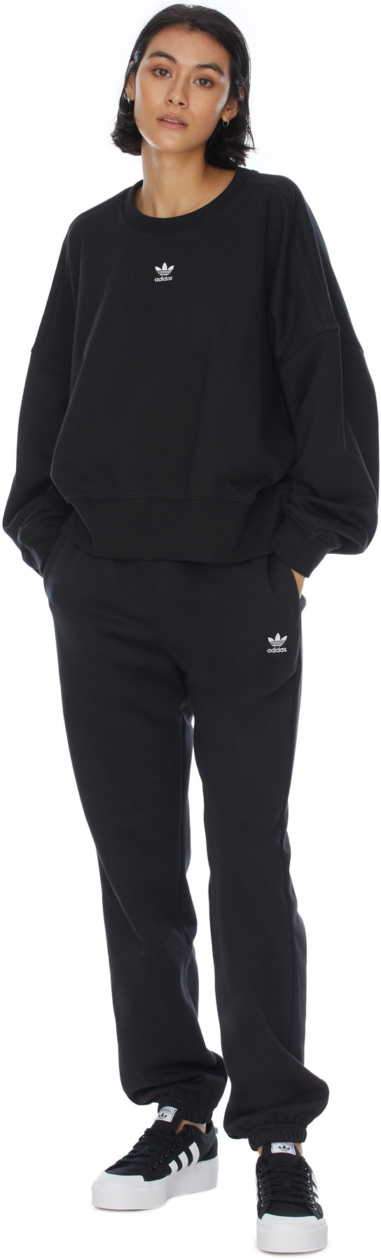 adidas Originals: Black Adicolor Essentials Fleece Pullover Sweater - 4