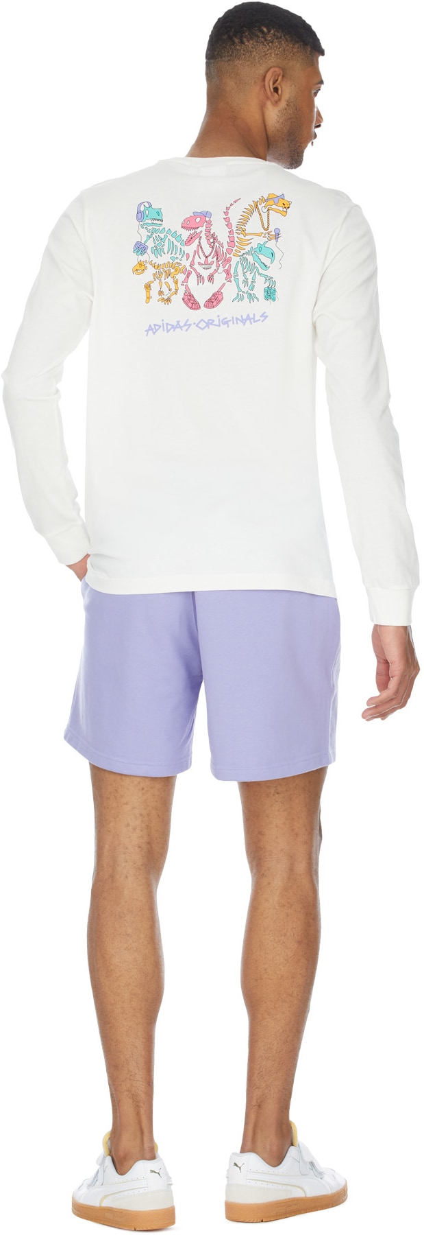adidas Originals: White Funny Dino Long Sleeve T-Shirt - 4