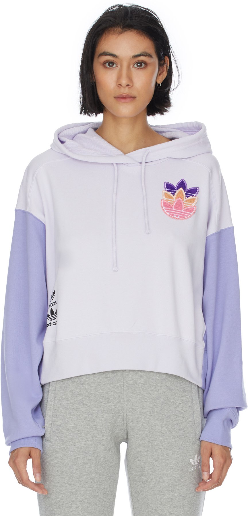 adidas Originals: Purple Logo Play Cropped Hoodie - 1