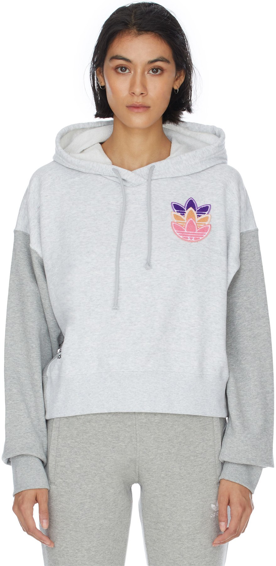 adidas Originals: Grey Logo Play Cropped Hoodie - 1