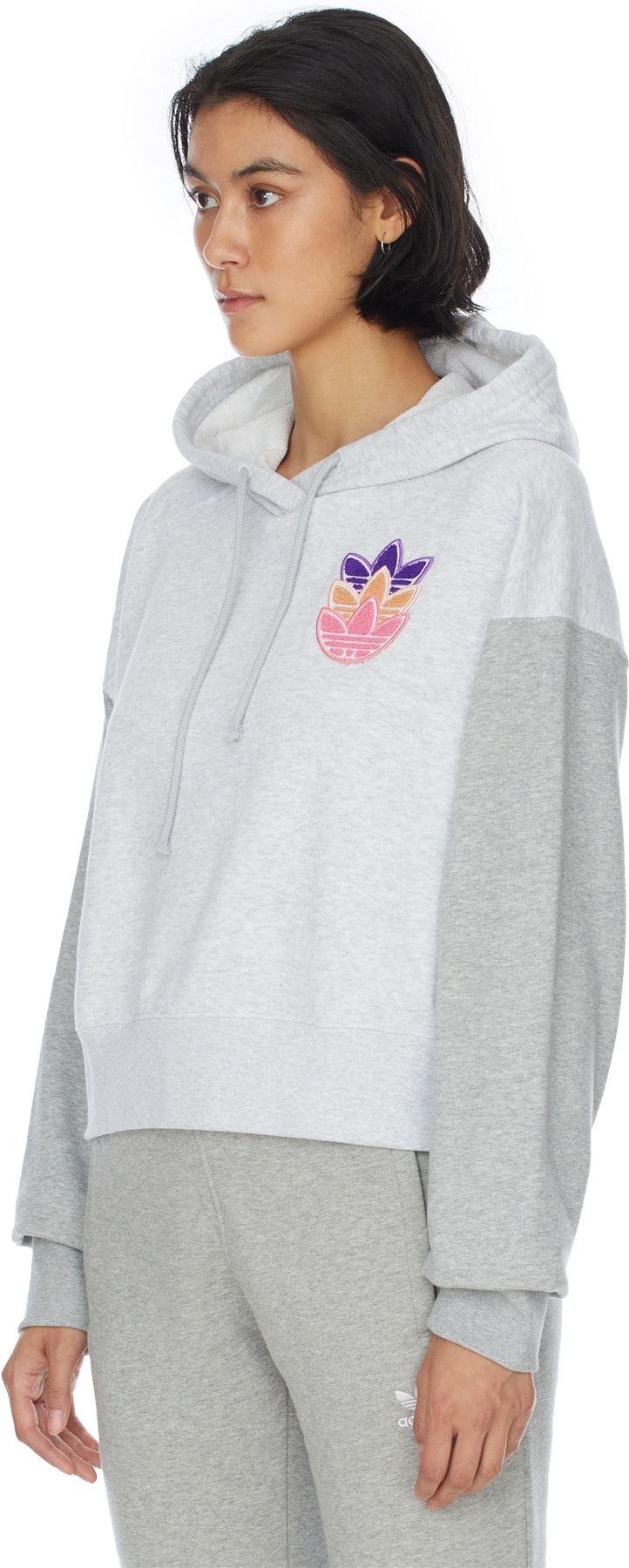 adidas Originals: Grey Play Logo Cropped Hoodie - 2