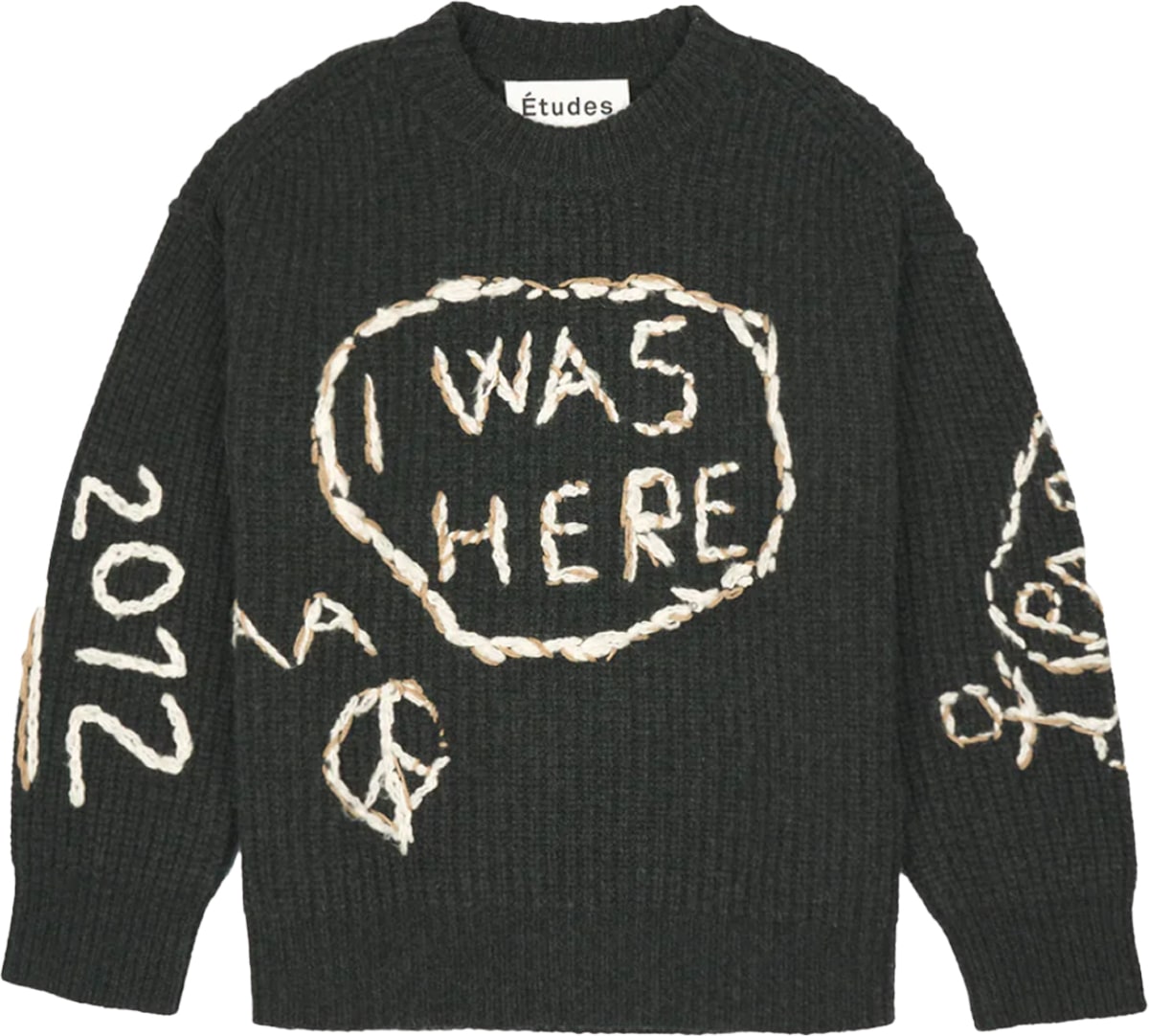 Études: Grey Regard Graffiti Knit Crew Sweater - 1