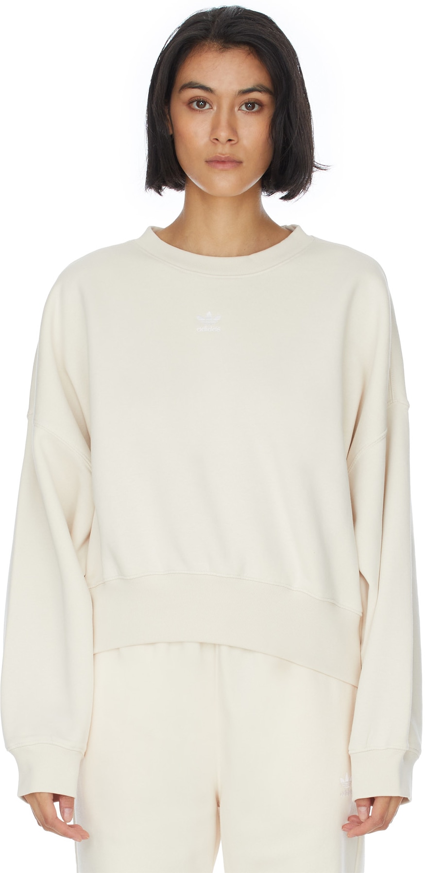 adidas Originals: White Adicolor Essentials Fleece Crew Sweater - 1