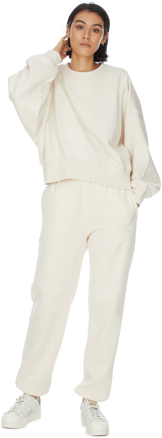 adidas Originals: White Adicolor Essentials Fleece Crew Sweater - 4