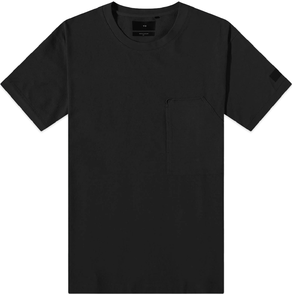 Y-3: Noir T-Shirt à Poche en Crêpe Noir - 1