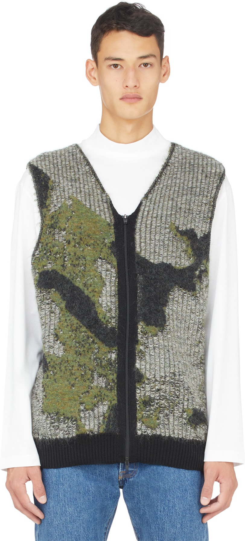 Y-3: Multicolor Camo Knit Vest - 1