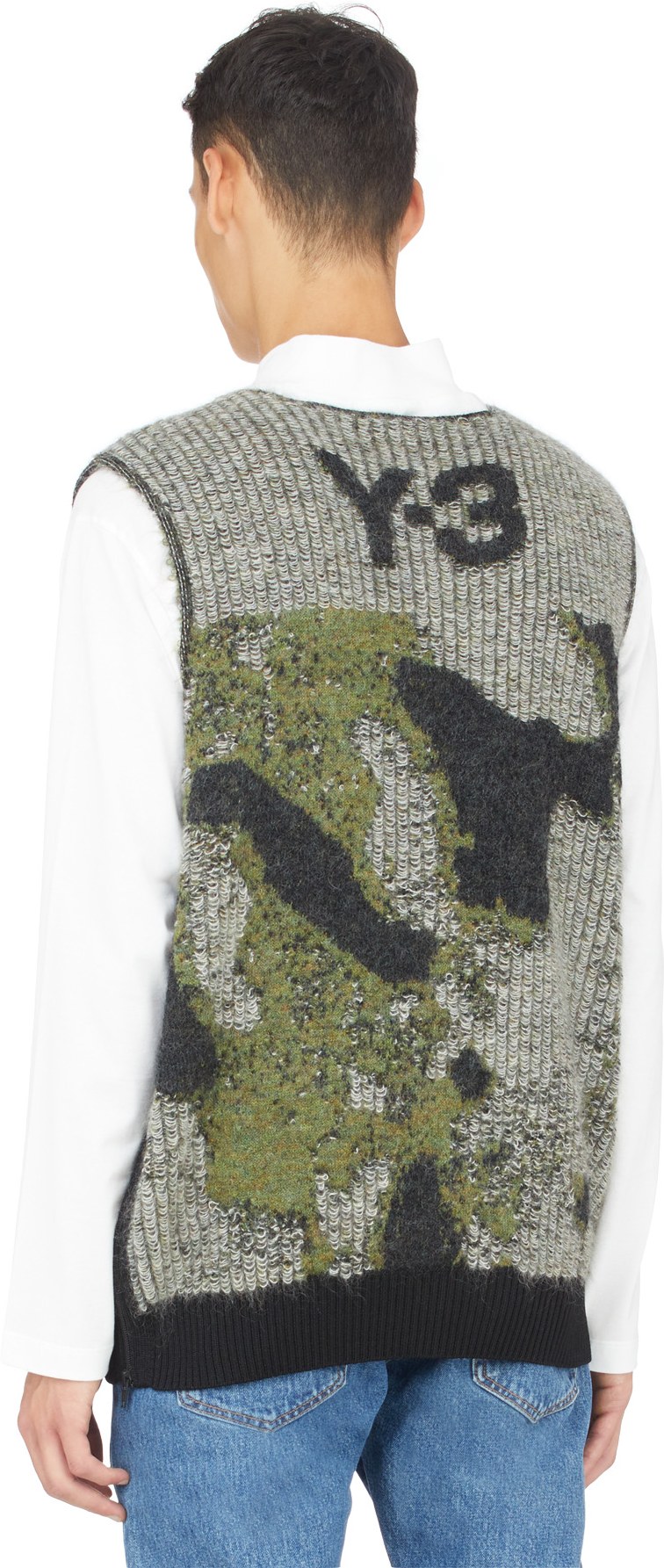 Y-3: Multicolores Gilet en Tricot Camo Multicolores - 3