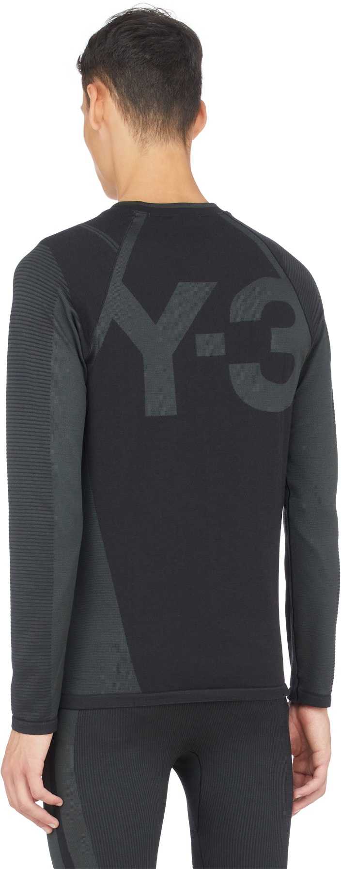 Y-3: Noir T-Shirt à Manches Longues en Tricot Classique Noir - 3