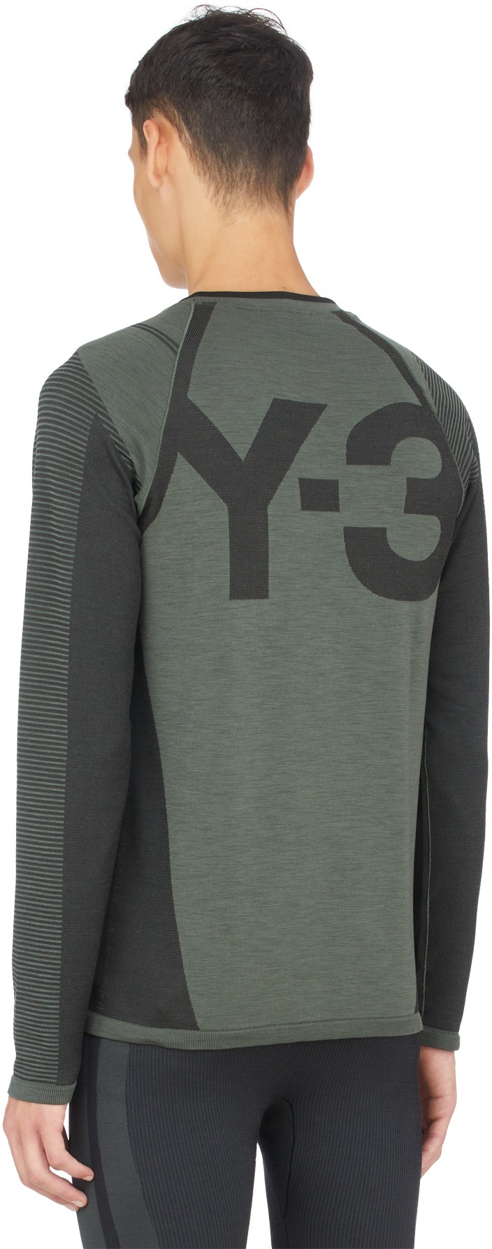 Y-3: Vert T-Shirt à Manches Longues en Tricot Classique Vert - 3