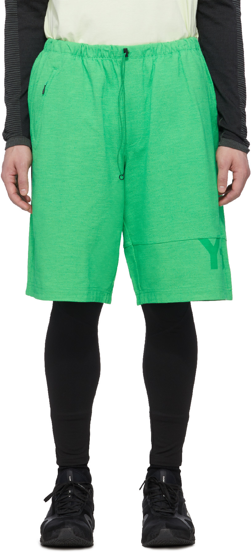 Y-3: Green Classic Heavy Piqué Short - 1