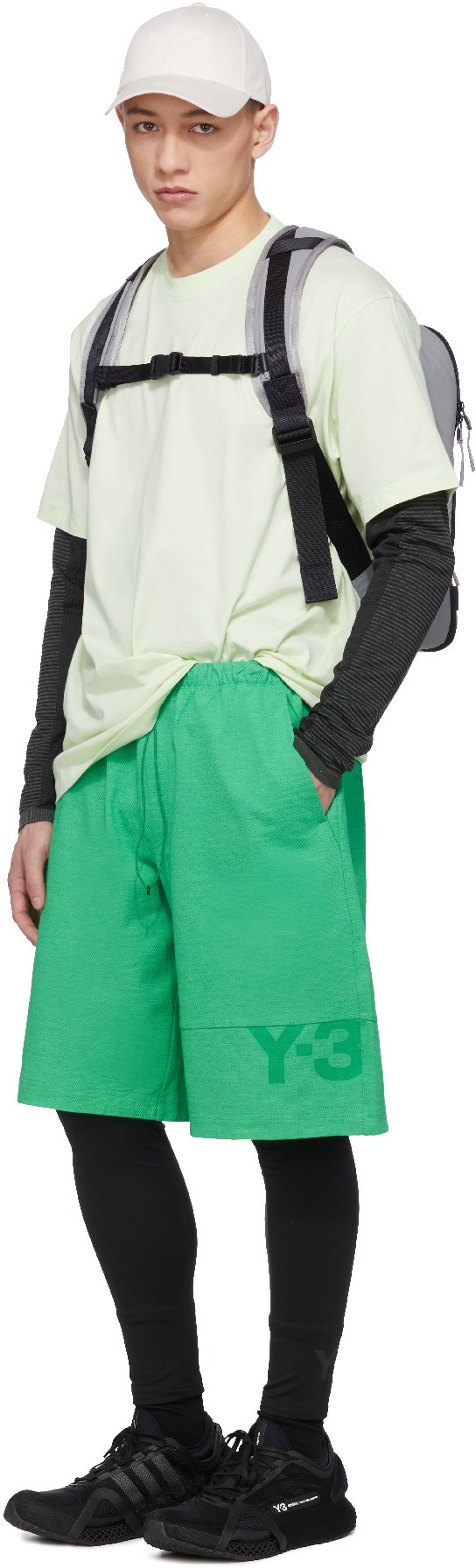 Y-3: Vert Short Classique en Piqué Lourd Vert - 4