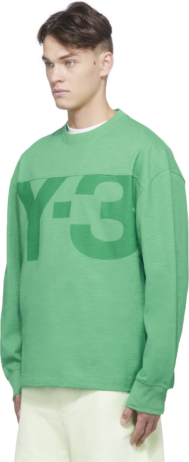 Y-3: Vert Pull Classique en Piqué Lourd Vert - 2