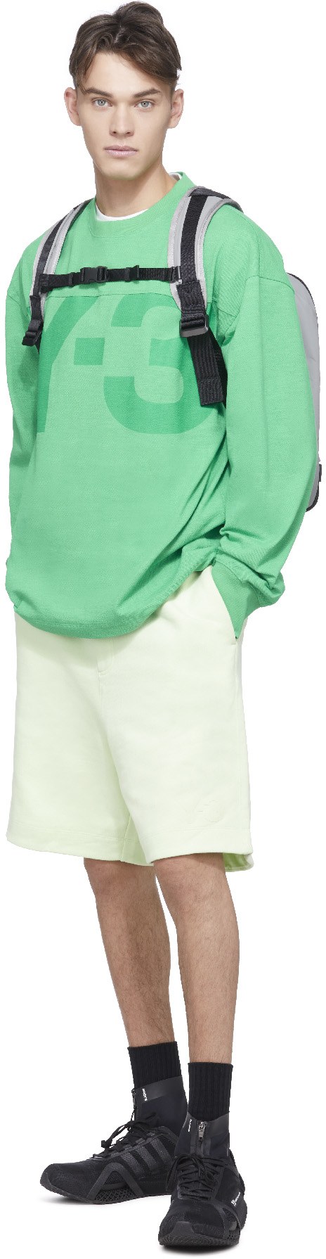 Y-3: Vert Pull Classique en Piqué Lourd Vert - 4