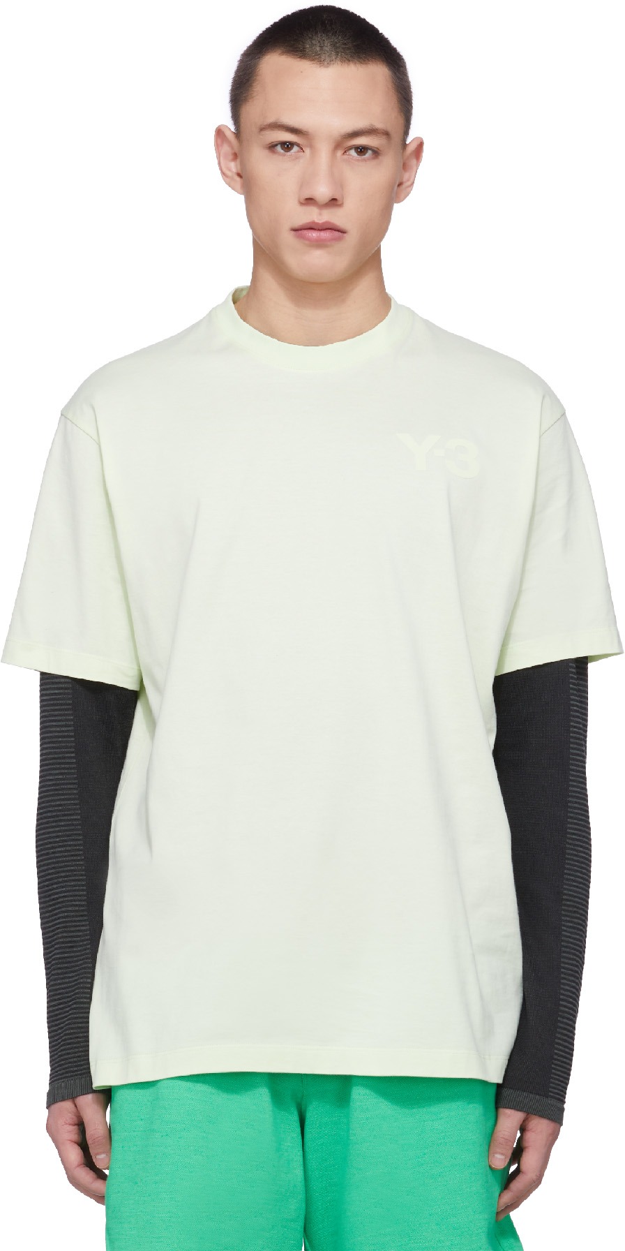 Y-3: Vert T-Shirt Logo Classique Vert - 1