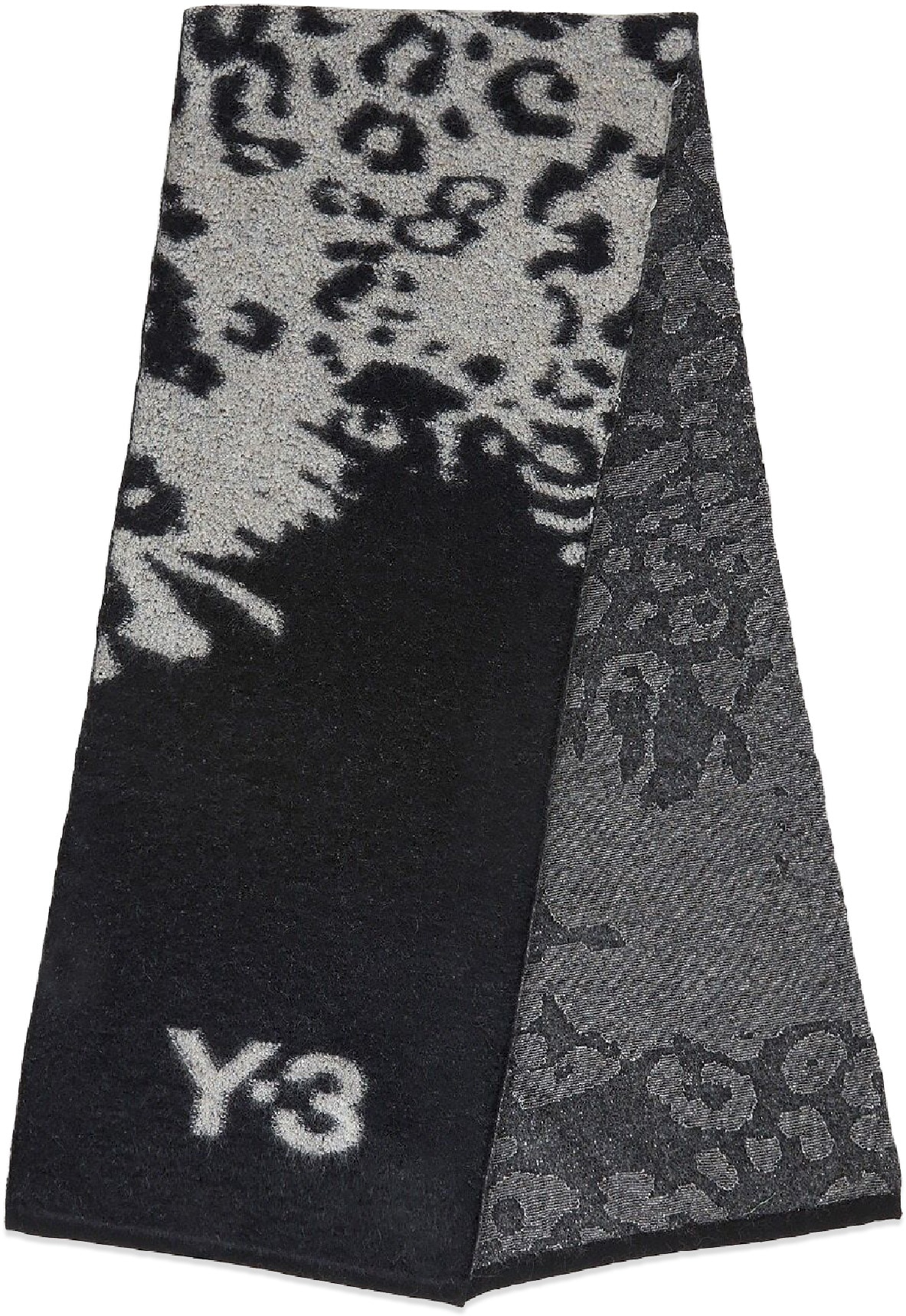 Y-3: Noir Foulard Imprimé Léopard Noir - 1