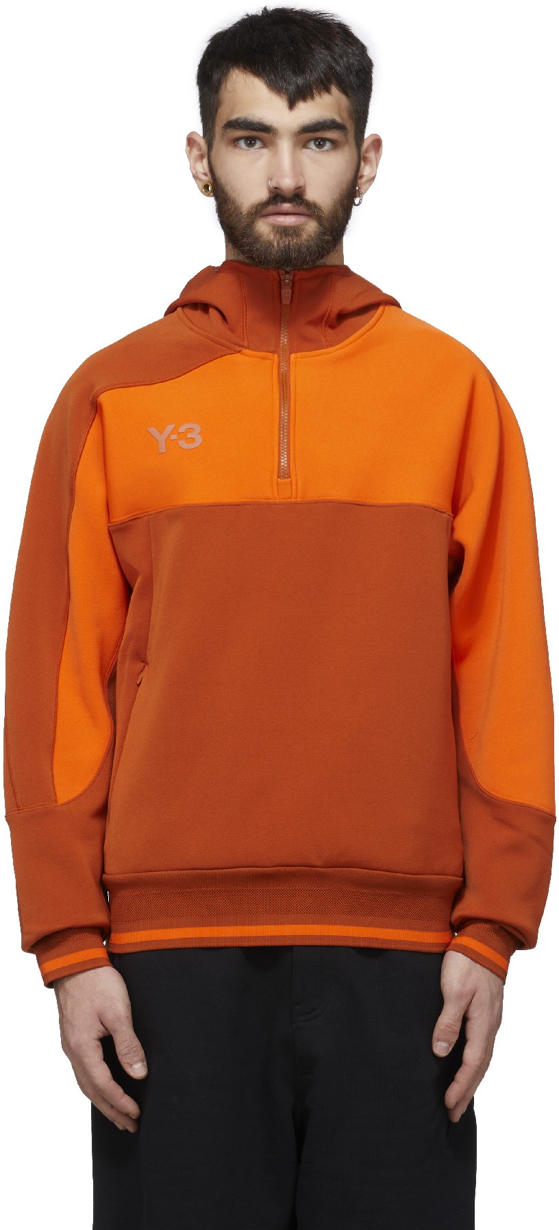 Y-3: Rouge Pull à Capuche Half-Zip à Logo Rouge - 1