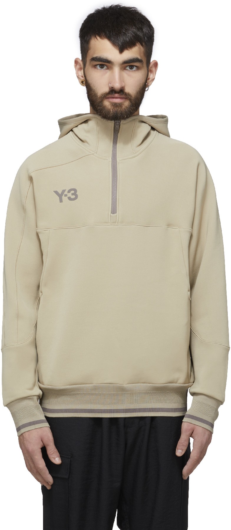 Y-3: Neutrals Logo Half-Zip Track Hoodie - 1