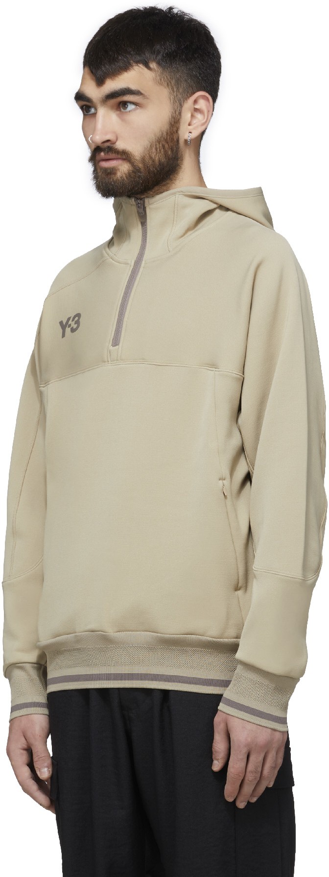 Y-3: Neutrals Logo Half-Zip Track Hoodie - 2