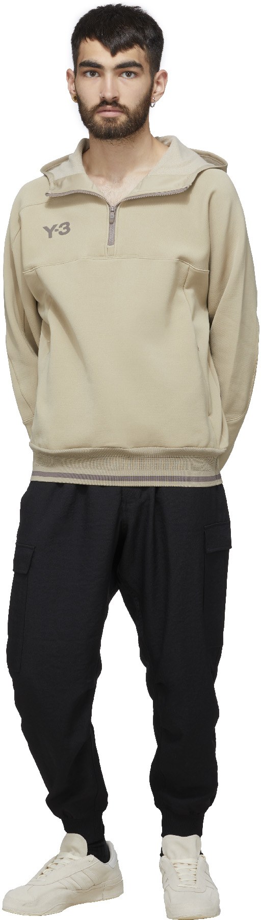 Y-3: Neutrals Logo Half-Zip Track Hoodie - 4