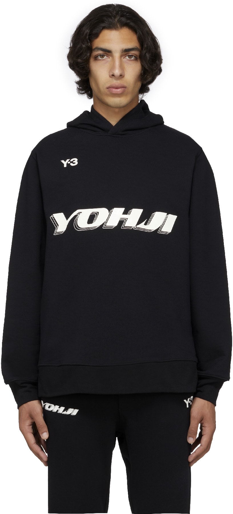 Y-3: Black Graphic Hoodie - 1