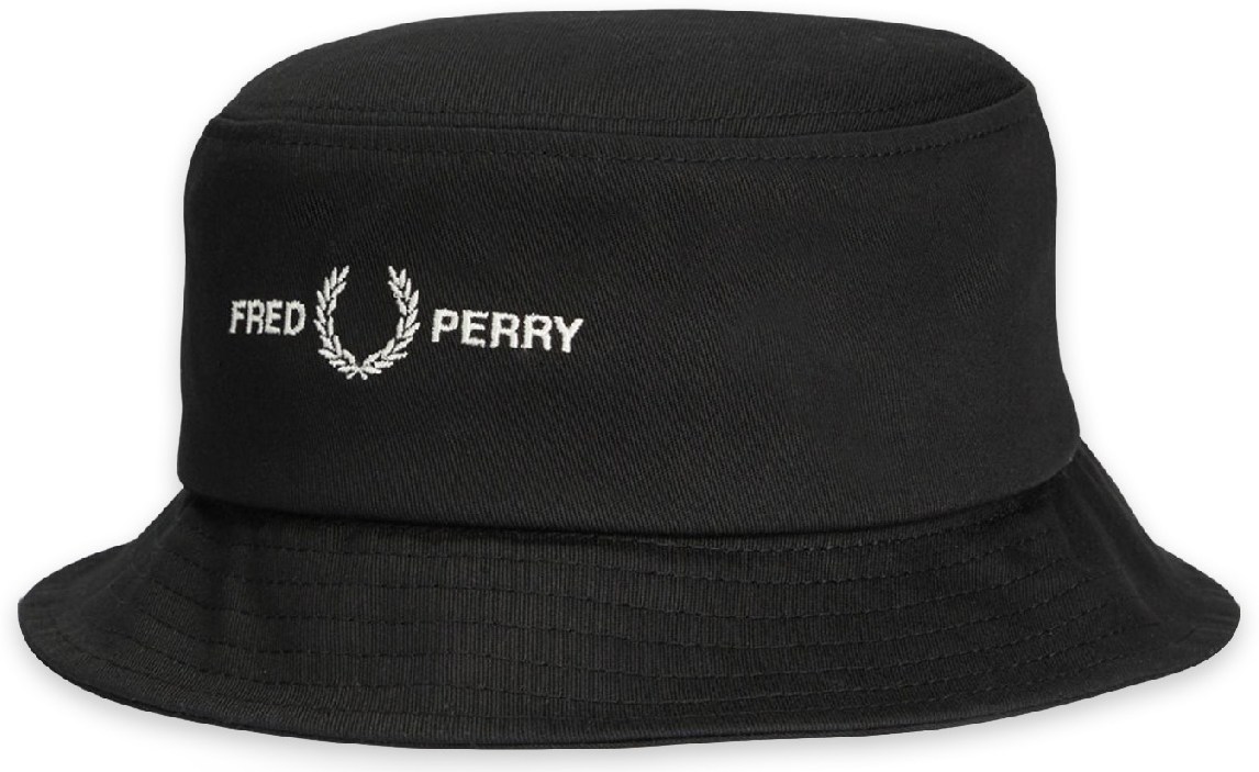 Fred Perry: Black Graphic Branding Twill Bucket Hat - 1