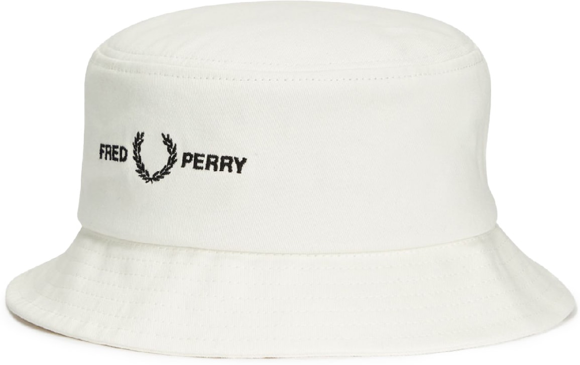 Fred Perry: White Graphic Branding Twill Bucket Hat - 1