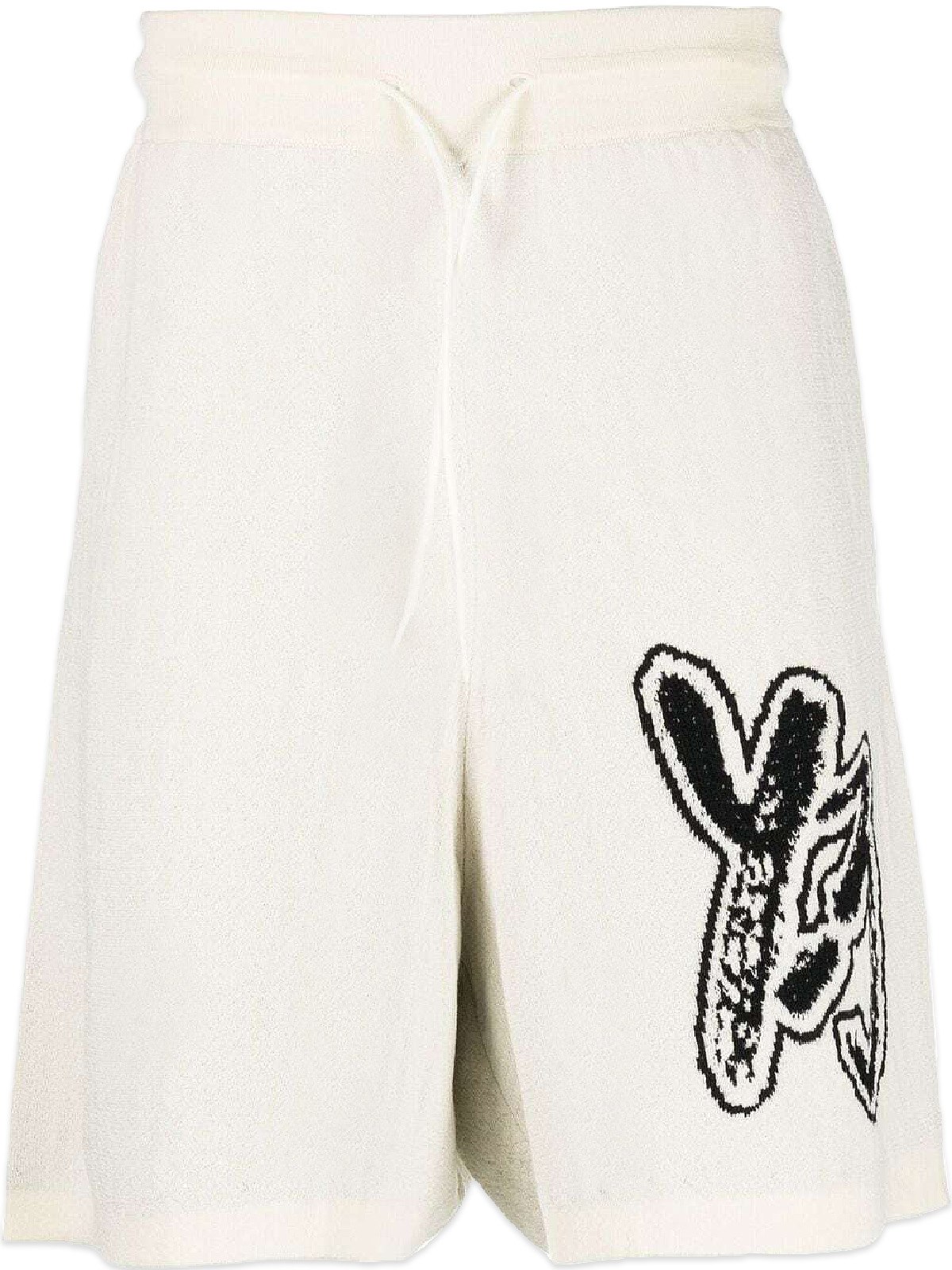 Y-3: Blanc Short en Maille avec Logo Blanc - 1