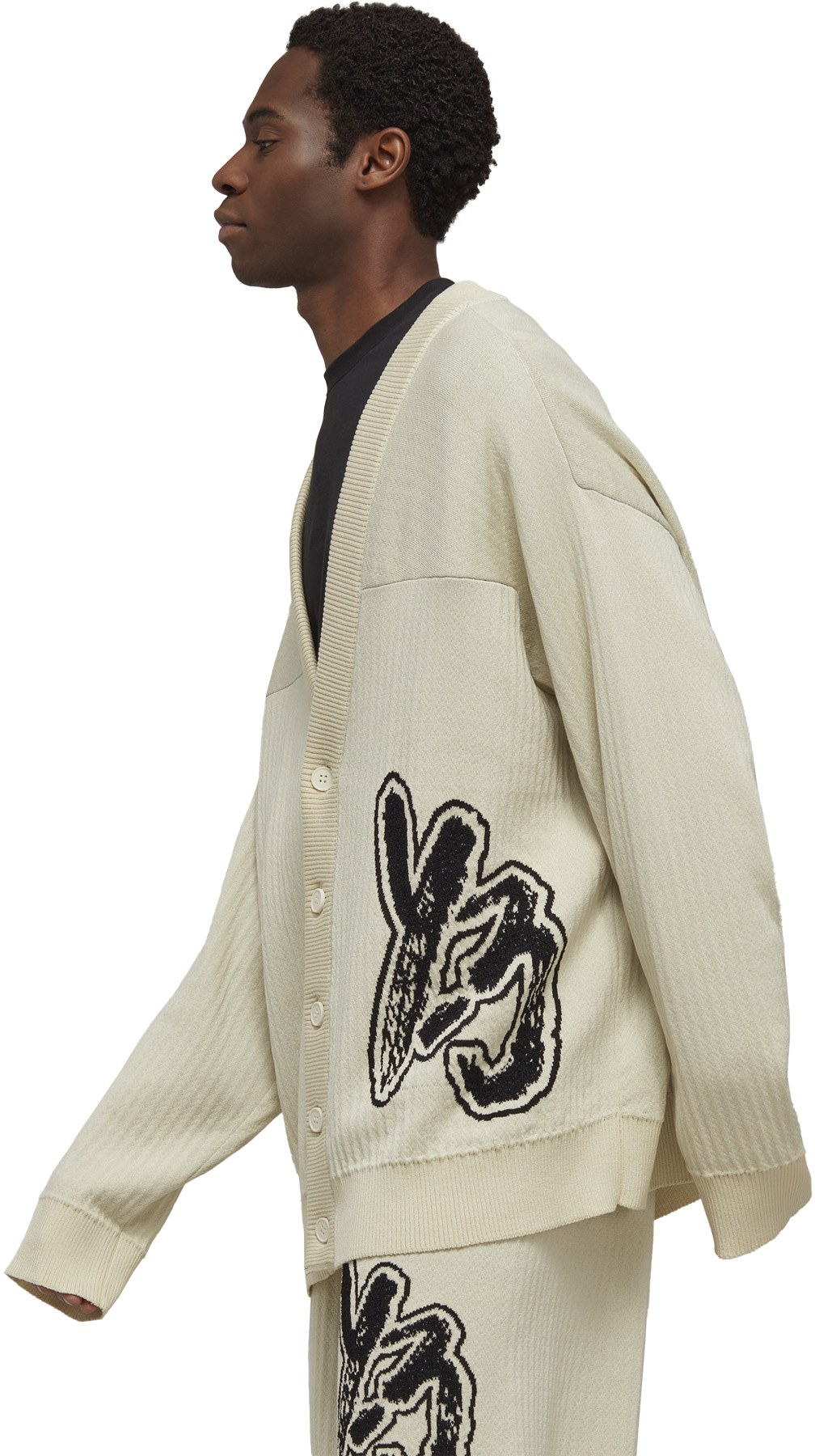 Y-3: Blanc Cardigan en Maille avec Logo Blanc - 3