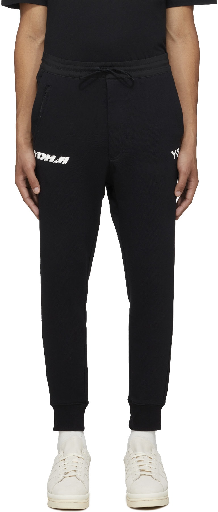 Y-3: Black Graphic Cuffed Pants - 1