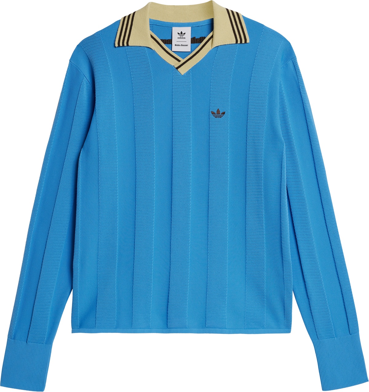 adidas Originals: Blue Wales Bonner Knit Long Sleeve Football T-Shirt - 1