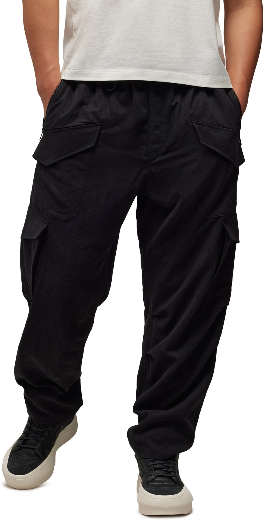 Y-3: Black Washed Twill Pants - 2